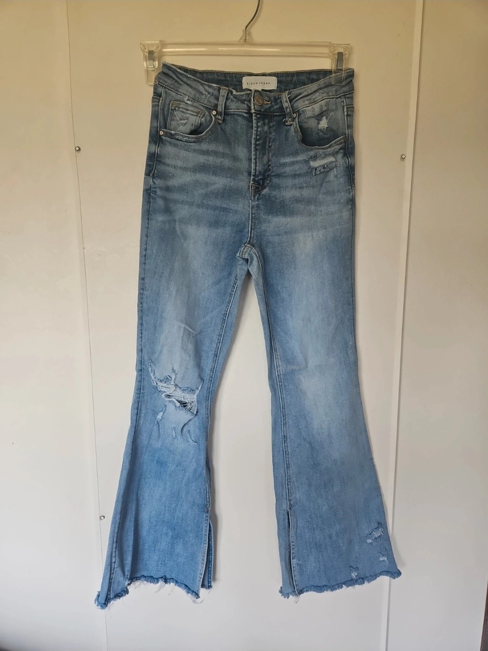 Risen Light Blue Distressed Hi Rise Flare Jeans - Women Size 7